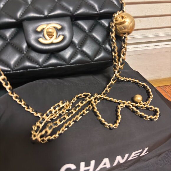 Chanel Black Quilted Flap Bag with Gold Ball Chain - Picture 2 of 10
